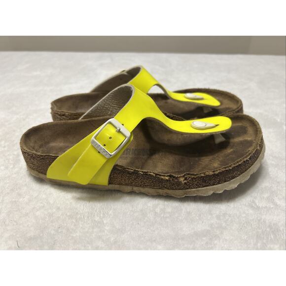 Birkenstock Gizeh Sandals Shoes Women’s Size 38 Size 8 Neon Leather Thong Slides - Picture 2 of 8